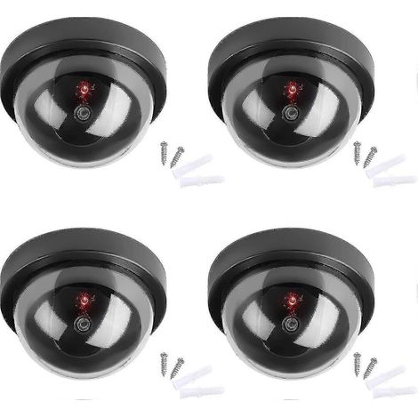 Fausses caméras, fausses caméras de surveillance dôme avec lumière LED clignotante, faux système de surveillance (lot de 4) (1/5)