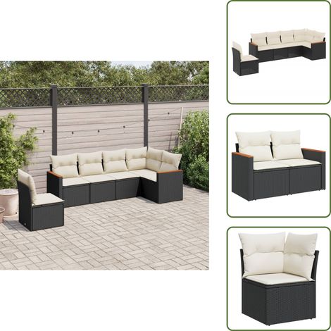 Salon de jardin 6 pcs avec coussins noir résine tressée - Salon De Jardin - Mobilier De Jardin - Salon Extérieur - Set De Canapés - Canapé D'angle (1/5)