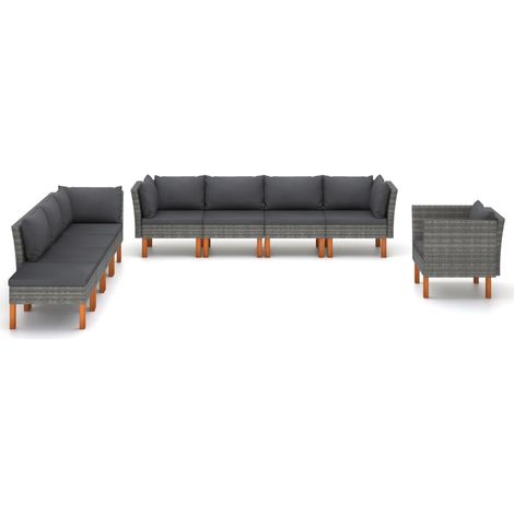 Maison Exclusive - 9-tlg. Garten-Lounge-Set Poly Rattan und Eukal