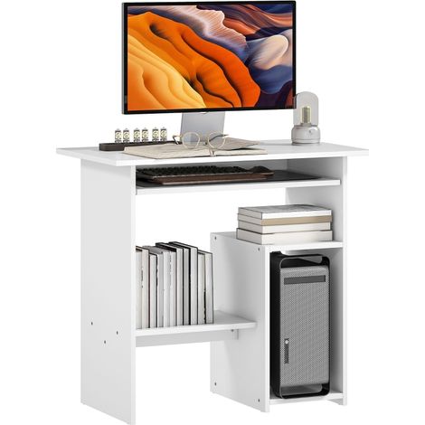 Bureau informatique en aggloméré et métal blanc 80 x 45 x 75 cm parfait pour optimiser votre espace de travail moderne (1/5)