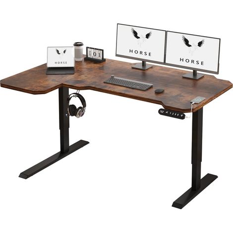 Bureau assis debout électrique réglable en hauteur forme de L 150 cm – Cadre acier robuste – Moteur silencieux 50 dB – Charge 80 kg