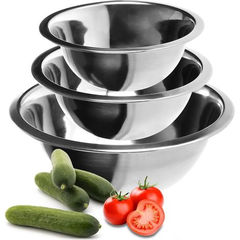 3-teiliges Edelstahl-Schüsselset - Salatschüssel in 3 Größen - Rührschüssel - Edelstahlschüssel zum Kochen, Servieren und Snacken (3-teilig - Ø 18/20/24 cm) (1/4)