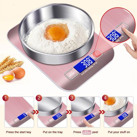 Balance de cuisine électronique, écran LCD blanc métallique, étanche, en acier inoxydable, pour la cuisson et la pâtisserie, capacité de 10 kg et 1 g.