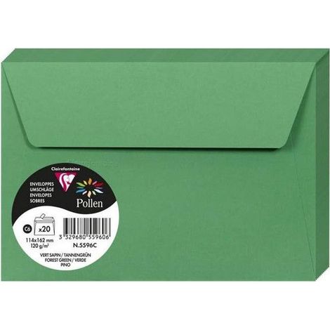 Enveloppe - CLAIREFONTAINE - Pollen - 120g - 114x162 mm - Vert sapin - Paquet de 20 (1/2)