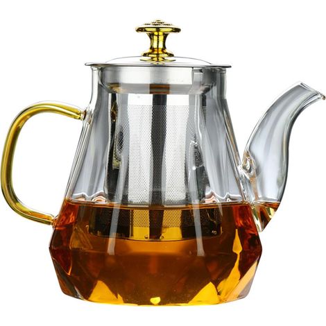 1000ML Theiere En Verre, Theiere Verre Avec Infuseur, Chauffe-Théière, Théière En Verre Borosilicate Et Réchaud, Résistant À La Chaleur, Pour La Préparation De Thés En Vrac (1/5)