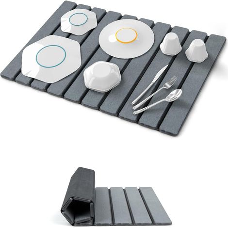 1 Tapis égouttoir Pliable en diatomite, Absorbant l'eau, Antidérapant, Séchage rapide, Cuisine et Salle de bain (1/5)
