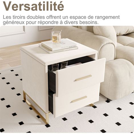 Set di 2 Comodini, Comodino, Set di 2 Comodini in Velluto Beige, Set di Comodini Imbottiti con Piedi e Maniglie in Metallo Dorato, Stile Moderno da Camera