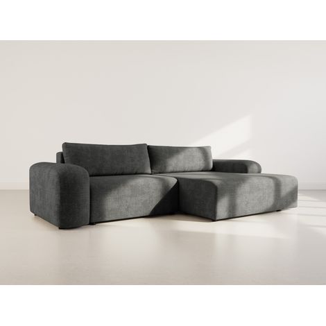 Rebecca - canapé d'angle droit 4 places convertible avec coffre en velours texturé - gris anthracite (1/5)