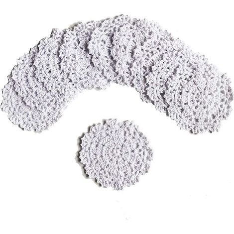 Dessous de verre en coton, lot de 10 napperons en dentelle de coton crochetée, 10 cm, pour la décoration des boissons et de la maison (1/5)