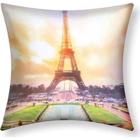 Housse de coussin - AVIZAR - Lot de 2 - 40x40 cm - Motif Tour Eiffel - Multicolore - Synthétique (1/5)