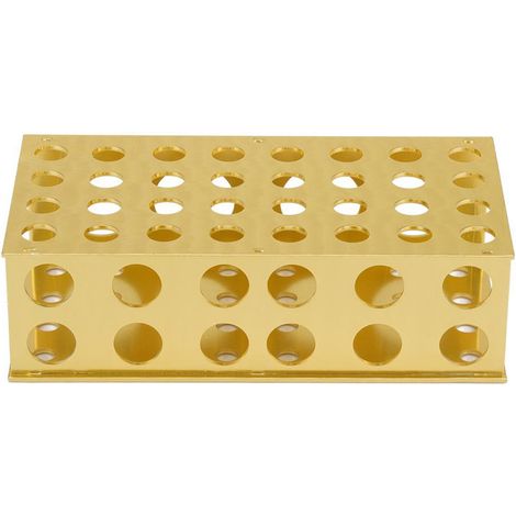 Porte-tubes à essai Ander Online aluminium anodisé doré 32 trous Ø8/12.3mm 12 Ø18mm 4 Ø30mm laboratoire (1/4)