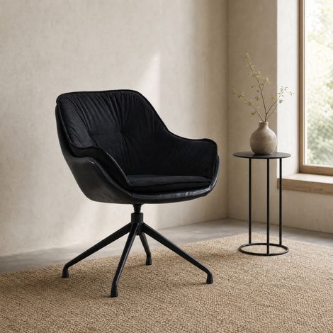 Silla de oficina giratoria 67,8x65,8x82,3 cm negra, cuero sintético, base metálica MEUBLIV (1/5)