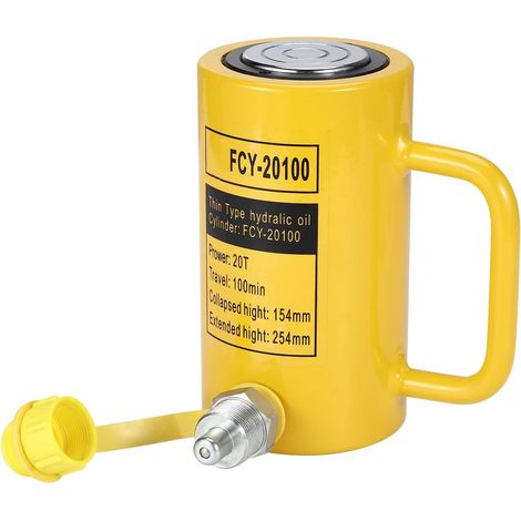 Vérin hydraulique Industriel à Simple Effet – Capacité 20T – Course 4 Pouces – Relevage Portable avec Tige Pleine et Retour Automatique – Connecteur Rapide – Spécifications : 20T, 4in