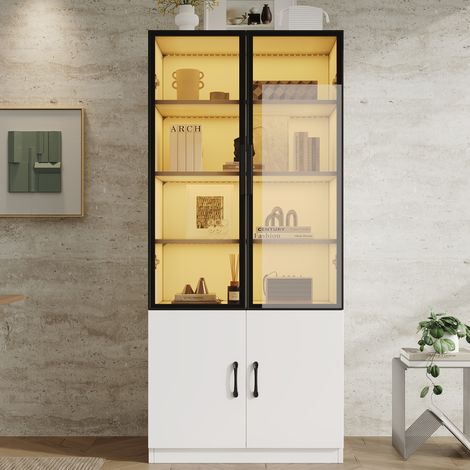 Vetrina 60×40×160 cm con illuminazione a LED – vetrina in vetro fumé con struttura in alluminio e due ante nella parte inferiore, libreria, vetrina, credenza (1/5)