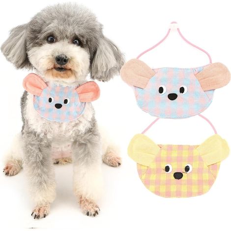 Filiyano-Lot de 2 bandanas pour petits chiens (mâle ou femelle), motif écossais, doux et mignon, lavables et ajustables. Convient aux chiens, chats et (1/4)