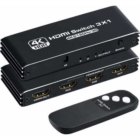 Commutateur HDMI 3 entrées/1 sortie 4K 120 Hz, alimentation USB-C, portable, pour PS5, Xbox et TV (1/5)