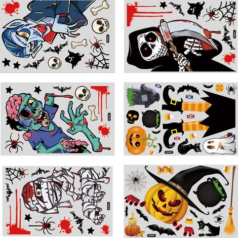 Lot d'autocollants Halloween, motifs citrouille et fantôme, en PVC réutilisable, pour fenêtre et porte, décoration fête (1/5)