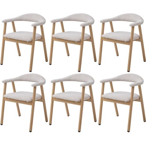 Lot de 6 chaises de salle à manger rembourrées, design moderne, pieds bois, tissu beige (1/5)