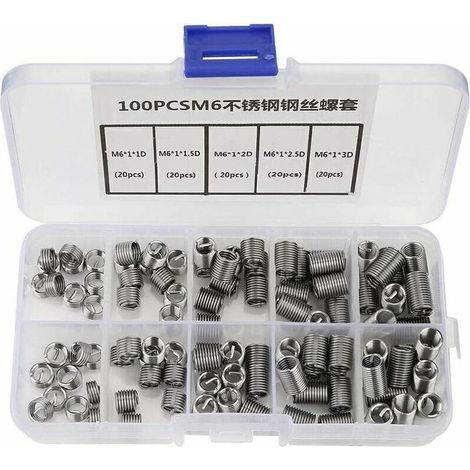 M6 Insert Fileté, 100pcs M6 Filets Rapportés Inserts de Filetage Hélicoïdal à Fil Spiralé en Acier Inoxydable,de (1/4)