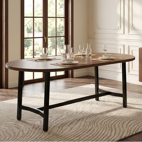 Tavolo da pranzo 180x80 cm per 6-8 persone, angoli arrotondati, stile semplice, gambe in metallo, colore noce (1/5)