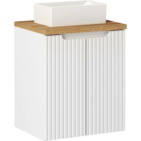 Waschtisch 50cm mit Keramikwaschbecken, weiß und Eiche, NEWPORT-56-WHITE (1/5)