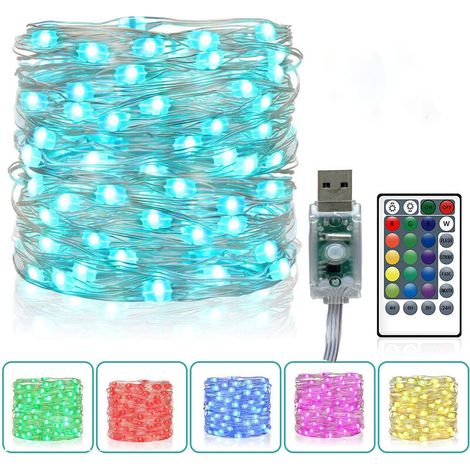 Guirlande Lumineuse Couleur, 10m 100 LED USB 16 Multicolore Changeantes Guirlande Lumineuse Intérieur Guirlandes d'argent Télécommande pour chambre Extérieur Noël Soirée Jardin (1/5)