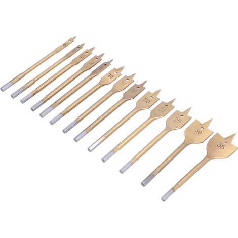 Set de 13 mèches plates en acier carbone, revêtement titane, pour perçage du bois, coupeur de trous, forets à pales, outillage menuiserie professionnel. (1/5)