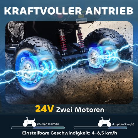 Quad électrique enfant 24V 4 roues motrices avec phares LED, port USB, lecteur MP3, vitesse max 6,5 km/h, pour enfants de 3 à 8 ans (1/4)