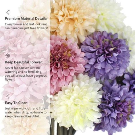 Chrysanthèmes Artificiels - 12 Pièces en Soie - Blanc Champagne Rose Violet - Pour Décoration Maison Bureau Mariage Fête - Avec Ficelle de Jute et Carte de Vœux (1/4)