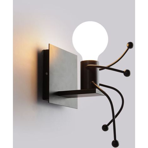 Applique murale créative rétro, applique murale rétro en fer, décoration artistique E27, convient pour bar, chambre à coucher, cuisine, salle à manger, café, couloir - 1 pièce - Noir - Ampoule non inc (1/4)