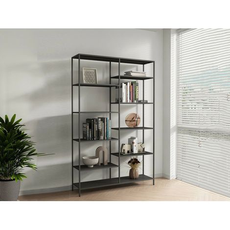 Dmora - Bücherregal Dorgali, Büroregal, Mobiler Buchhalter, Bücherbrett, 120x30 h188 cm, Schiefer (1/3)