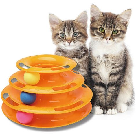 Minetgnon Jouet Chat/Chien Tour De 4 Pistes en cercle - 3Balles -3 Étages - Orange (1/5)