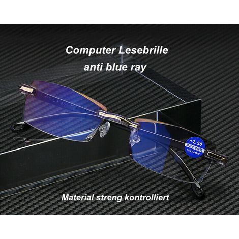 Lot de 2 lunettes anti-lumière bleue Uni pour lecture sans monture pour télévision, ordinateur, filtre à lumière bleue + 2,5 dioptries (1/4)