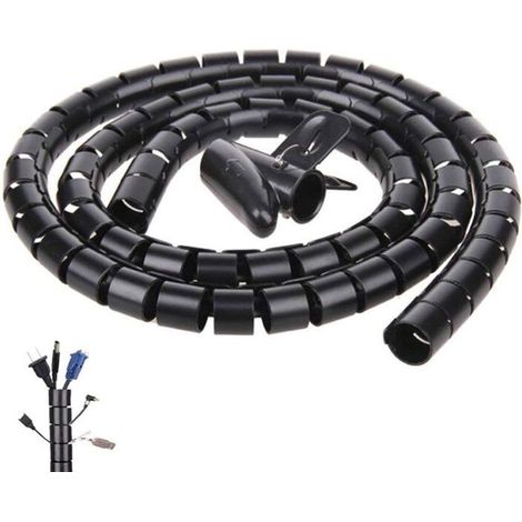 Gaine Gestionnaire de Câbles Spiralée, Protection Flexible 3m x 2.8cm, pour Bureau et Voiture - Noir (1/5)