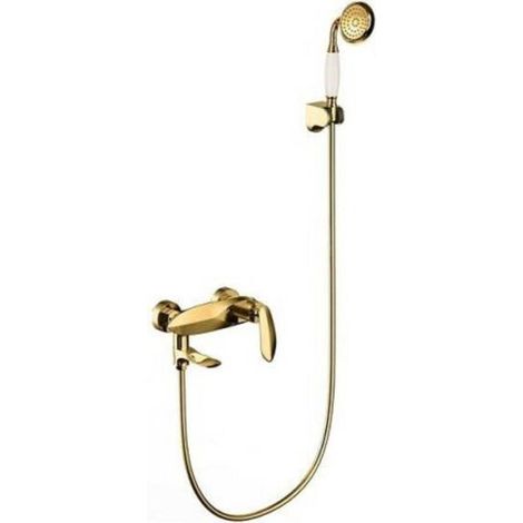 Trade Shop - Kit Completo Rubinetto Miscelatore Vasca Da Bagno + Doccetta Dorata Luxury -