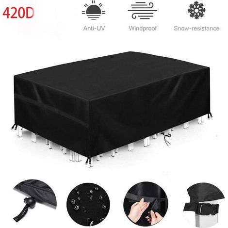 Garden Furniture Cover 420D 180x120x74cm, Waterproof, Windproof, UV and Cold Resistant, Black (1/3)