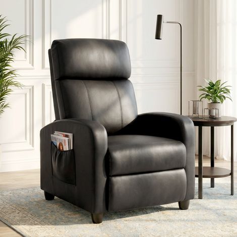 Sillón de Masaje Reclinable con Mando a Distancia Bolsillo Lateral y Temporizador Tapizado en PU 68x88x98 cm Negro (1/5)