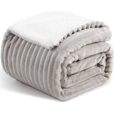 Sherpa-Fleecedecke 150×200 cm, beige, dick und kuschelig, Überwurf für Sofa/Bett im Winter