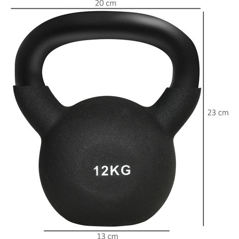 Haltère boule fonte 12 kg avec gaine néoprène, protection du sol, poids noir pour musculation et cross-training (1/5)