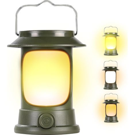 Retro-style LED camping lantern, continuously dimmable, warm ambient light for camping tents, emergency power bank, USB rechargeable (1/5)