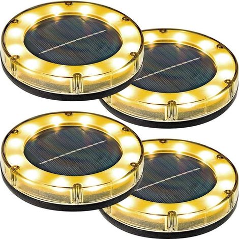 Lampe solaire de jardin, type placé, encastrée pour l'extérieur, étanche, lumière solaire, capteur de lumière, éclairage indirect de jardin (couleur CHAUDE) (1/3)