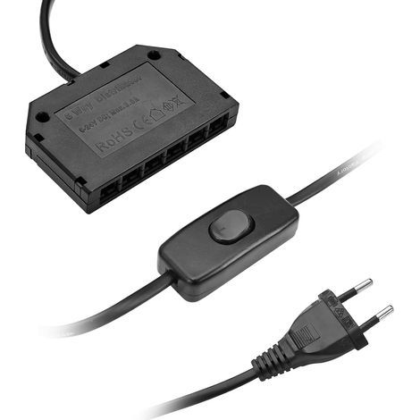 Câble d'alimentation avec Fiche et Interrupteur, Noir, 2 m Répartiteur LED à 6 canaux avec mini-prise, câble de 20 cm