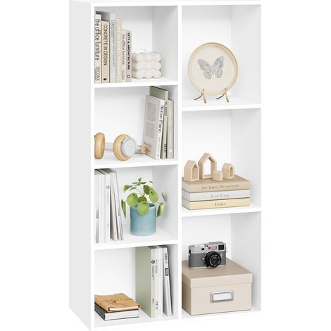 Woltu – Bibliothèque armoire 7 compartiments – Dimensions 60x30x108 cm – MDF blanc – Meuble de rangement moderne pour livres et décorations (1/5)