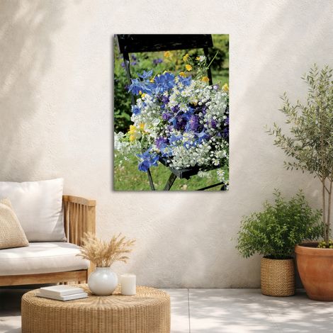 Tableau de jardin Chaise de jardin fleurie 50 x 70cm Multicolore (1/5)