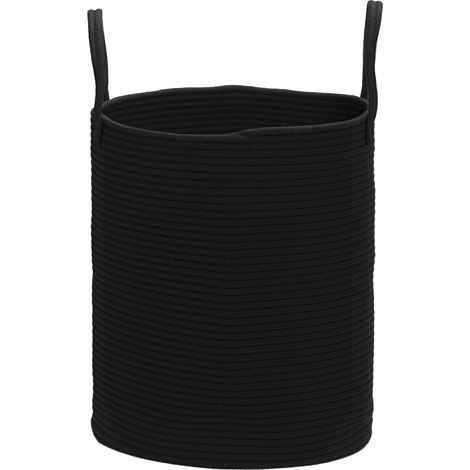 Panier à linge 36 L portable et pliable avec poignées, coton naturel, noir, Ø38 x 45 cm (1/5)