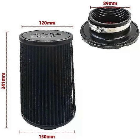 Filtre à air d'admission universel à haut débit, tête champignon, pour voiture, 102 mm, 89 mm, 76 mm, 3, 3,5, 4 pouces, conique, pour KN 14084-2 (long, noir, 89 mm) (1/5)