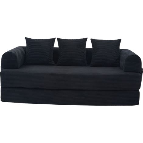 ELVMI Canapé Modulaire 2 Places avec Poche Latérale et 3 Coussins, en Velours Côtelé, Noir (1/5)
