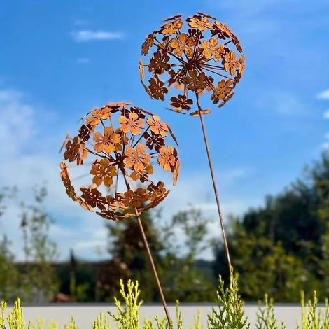 Lot de 2 décorations de jardin en acier Corten - Décoration de jardin - En métal - Motif coquelicot - Décoration de jardin rouillée - Tuteur de jardinière - Plante de jardin naturelle - Printemps (A)