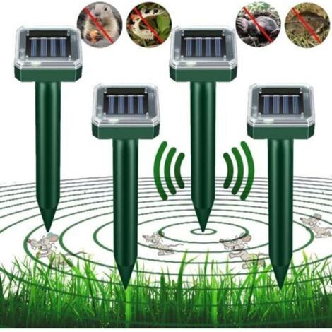Lot de 4 répulsifs à ultrasons solaires d'extérieur pour pelouse, jardin et cour, maison, répulsif contre les serpents, les insectes à énergie solaire, étanche IP66 – dissuasif contre les rongeurs (1/4)