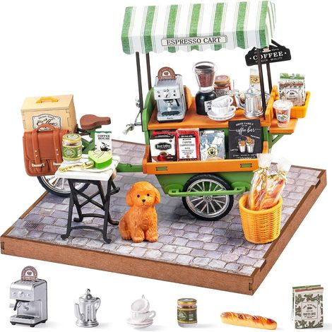 Maison de Poupée en Bois Chariot de Café Aromatique Maquette en Bois Kit de Modèle Maison Miniature Book Nook Décoration de la Maison Cadeau Créatif pour Adultes (1/5)